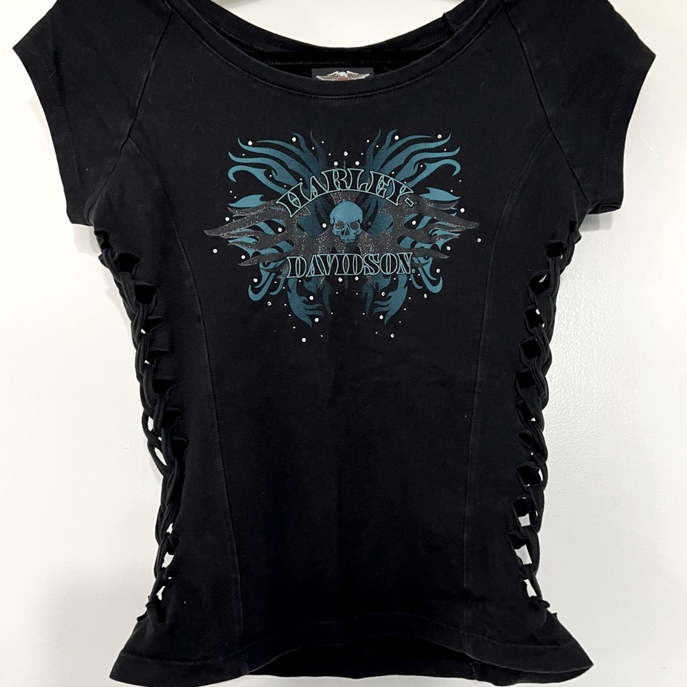 Harley Davidson ladies top open sides and rhinestones